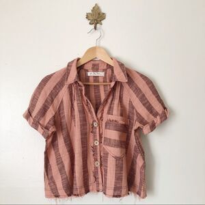 We The Free Pink and Brown Striped Crop Top